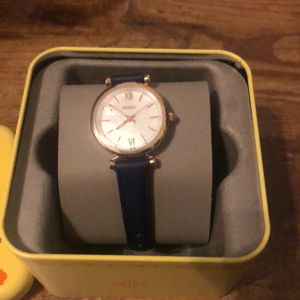 Fossil watch with navy blue wristband